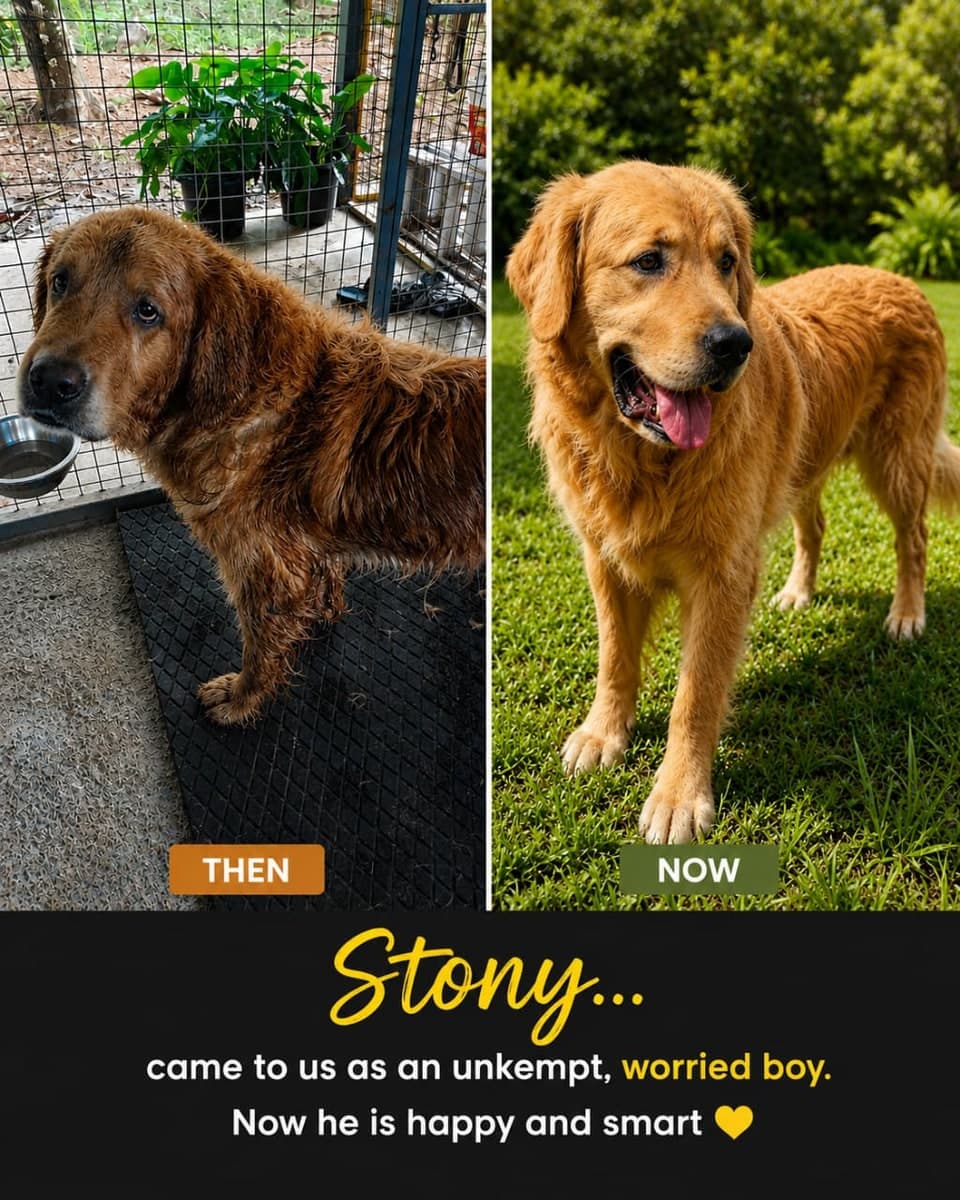 Stony the rescue dog — from an unkempt, worried boy to happy and healthy at Nature's Gold Farms